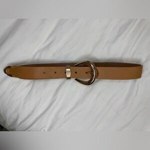 Tan Leather Belt with Gold Crescent Buckle